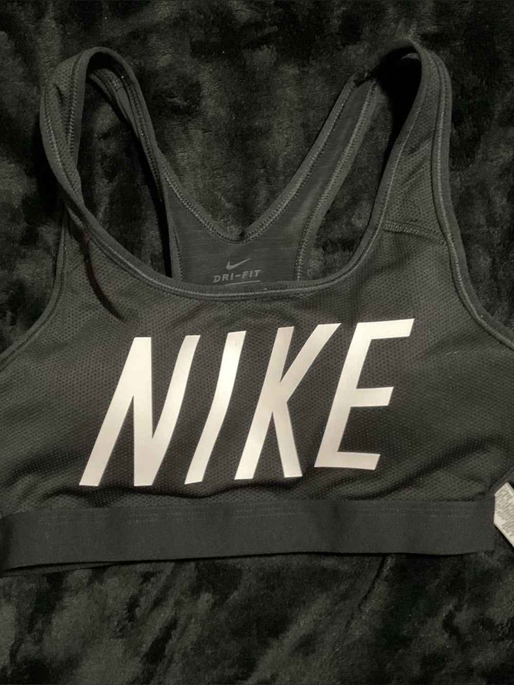 Nike Black Dri-FIT Logo Sports Bra with White NIKE Print